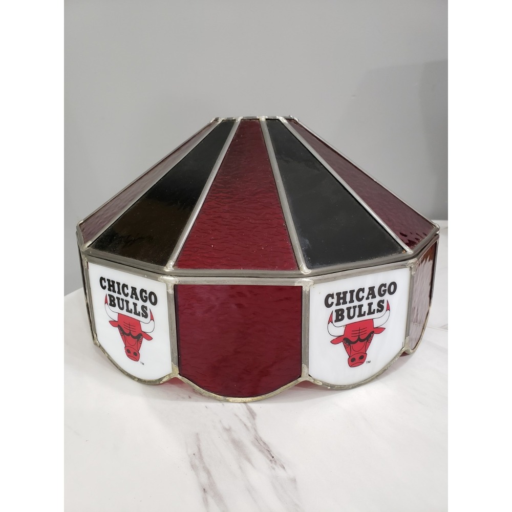 RARE Vintage Chicago Bulls Tiffany Style Lamp Shade Stained Glass Swag Decor